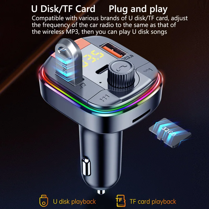 

JaJaBor FM Transmitter Bluetooth 5.0 Car Kit Handsfree Car MP3 Player QC3.0 Quick Charge Support TF Card U Disk Playback