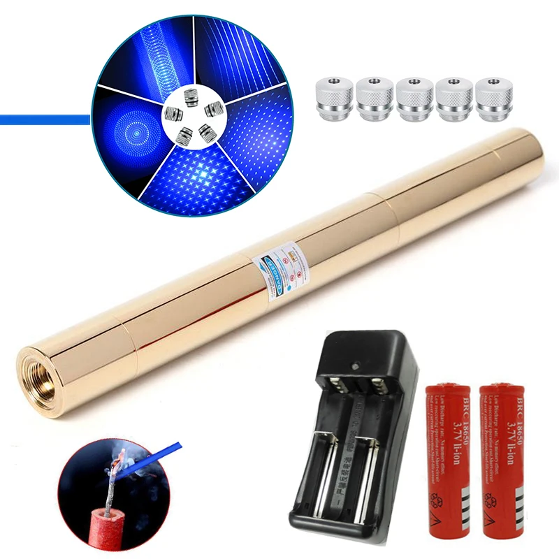 

Синяя лазерная указка высокой мощности, полностью медная, самая мощная, яркий лазерный прицел 450m1000m, фокусируемая поджигаемая спичка, свеча,...