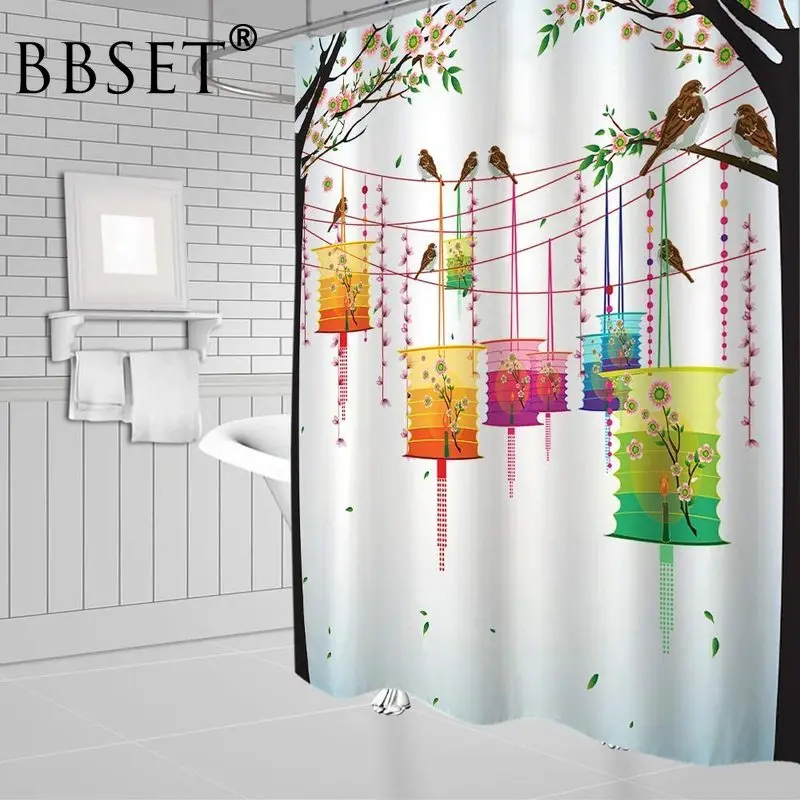 

Занавеска для душа в восточном стиле с рисунком цветка дерева Птицы бумажных фонариков водостойкая многоразмерная декоративная занавеска ...