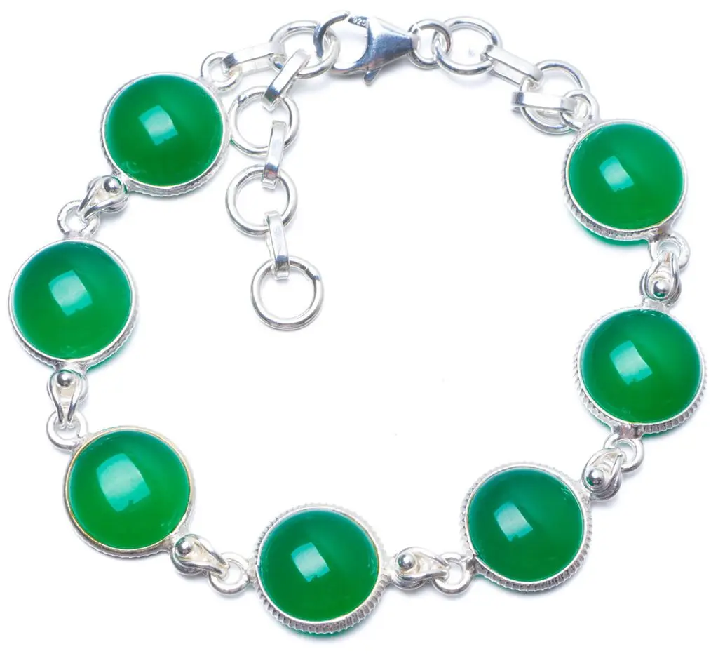 Натуральный Chrysoprase ручной работы уникальный браслет из стерлингового серебра 925