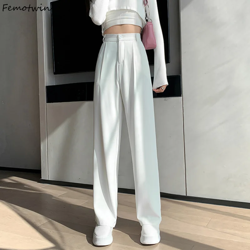 

Casual High Waist Pants Loose Wide Leg Pants for Women Spring 2022 Female Floor-Length Solid Suits Pants Ladies Long Trousers