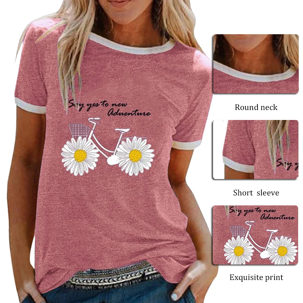 

New Women T-shirt Harajuku Small Daisy Graphic Print Short Sleeve Tshirts Feminina Ladies Tee Shirts Summer