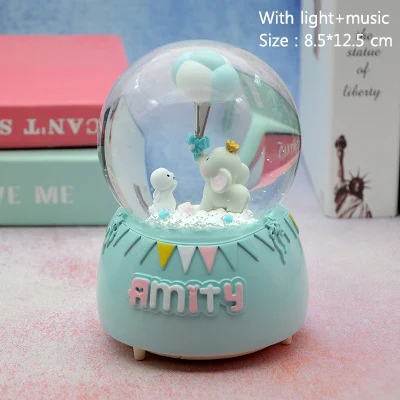 with light Забавный парк развлечений скульптура хрустальный шар Amity слон Миниатюрная модель с воздушным шаром украшение дома музыкальная шкатулка фигурка ремесло - Цвет: with light