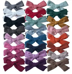 24 шт.лот, 3-дюймовый клетчатый хлопковый бант для волос, детские заколки для волос, эластичная нейлоновая повязка для волос для девочек, заколка сделай сам, Детские аксессуары для волос