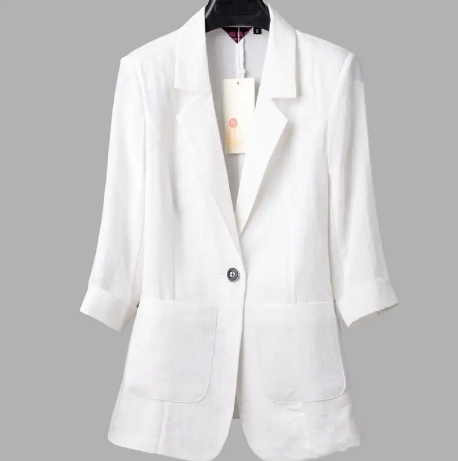 

Spring Summer Work Office Business Blazers Women Fashion 3/4 Sleeve Slim Fit Jacket Linen Cotton Suits plus size 5xl r1450