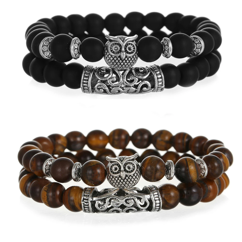 

Owl Charm Bracelets For Women Pulseira Classic Tiger Eye Howlite Lava Stone Beads Bracelet for Men Yoga Women's Bracelet Jewelry