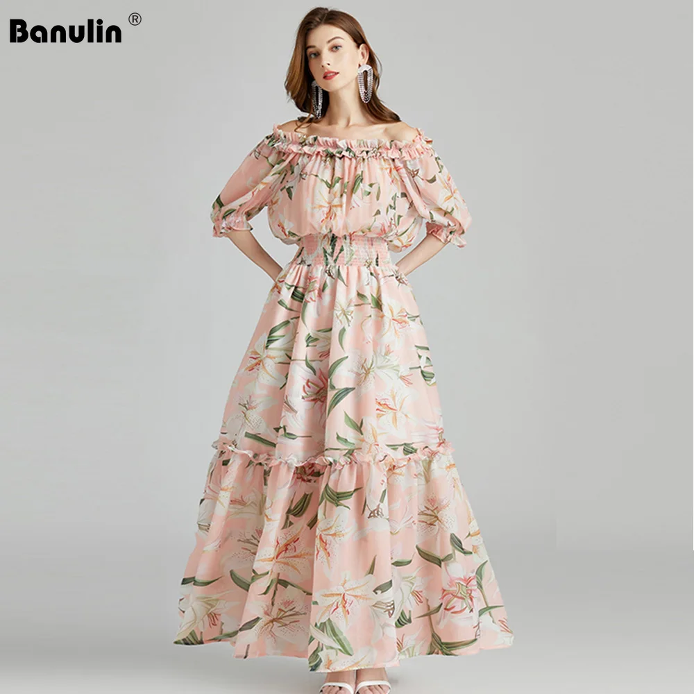 Женское модельное платье с вырезом лодочкой Элегантное Длинное Платье макси