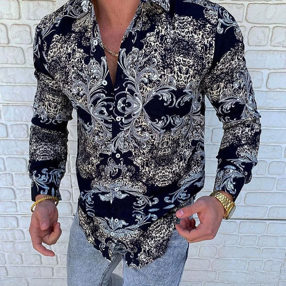 

2021 European And American Hot-selling Men's Casual Fashion Printed Shirt Single-breasted Cardigan Long-sleeved Shirt For Men