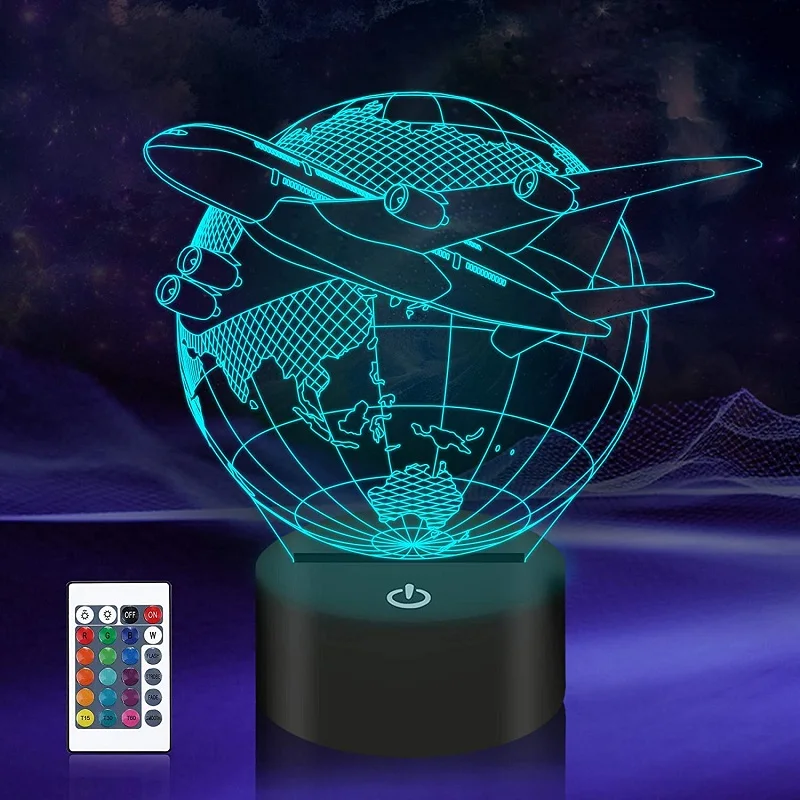 3D лампа ночсветильник планировщик земли самолет глобус 7 цветов изменение цвета