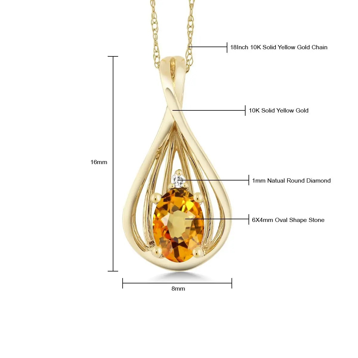 GemStoneKing 0 55 Ct ОВАЛЬНЫЙ натуральный желтый сапфир бриллиантовый кулон ожерелье 10K