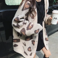 ardm fashion casual v neck leopard jacquard cardigan women long sleeve loose vintage fall winter clothes women 2021 pink sweater