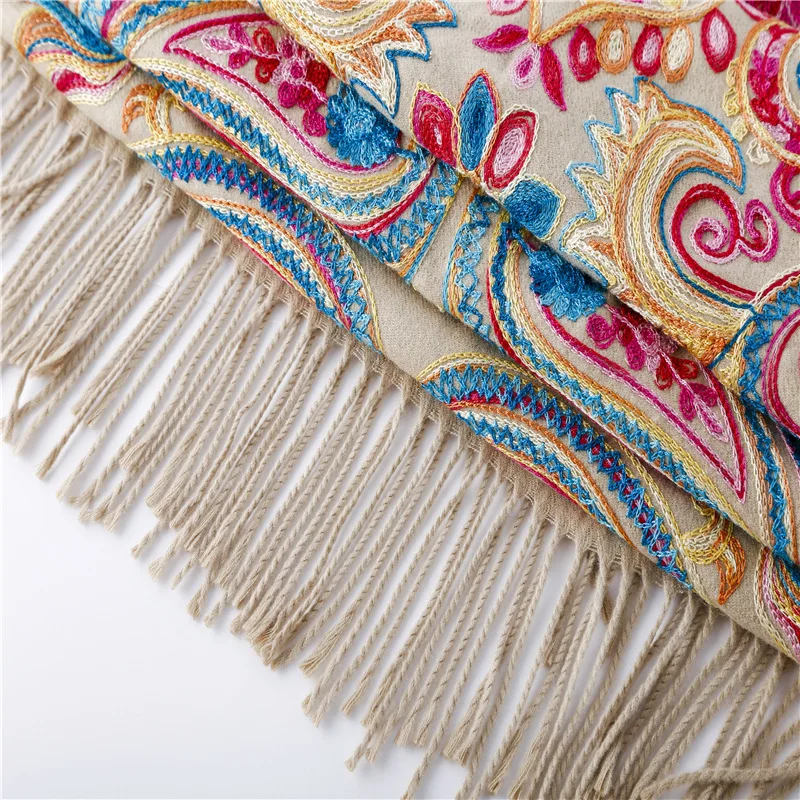 Новый женский кашемировый шарф Пашмина с вышитыми цветами зимний теплый 200*70 см