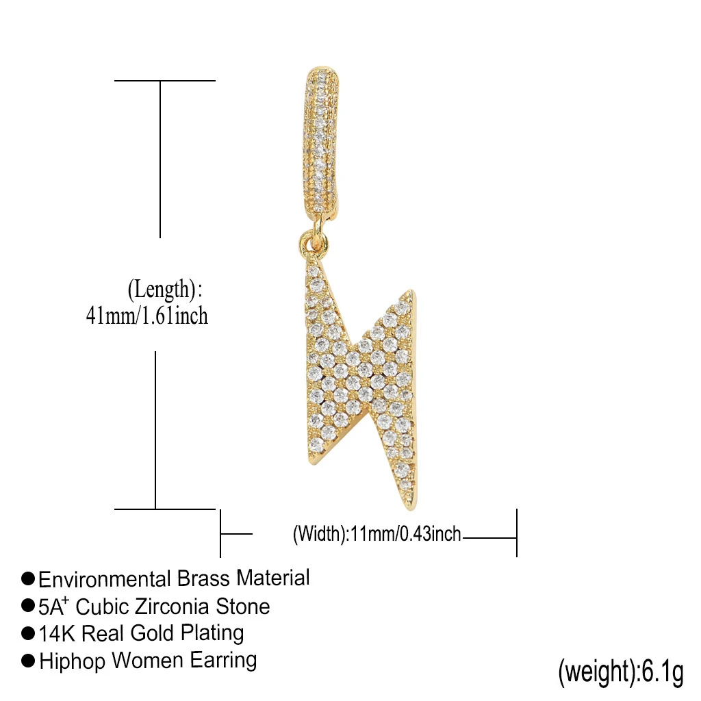 

Lightning eardrop clip hoop stud drop-earings women huggie jewelry 5A cubic zirconia zircon couple gold silver color gift
