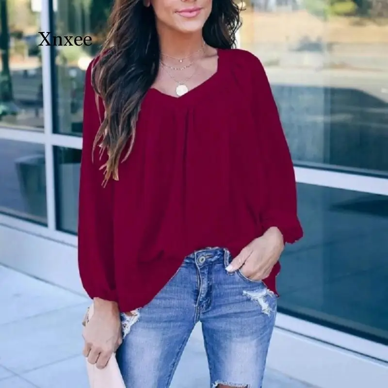 

Loose Chiffon Elegant Top with Bow Back Office Lady Solid Color Long Sleeve o Neck Large Hem Loose Blouse Tops Clothing