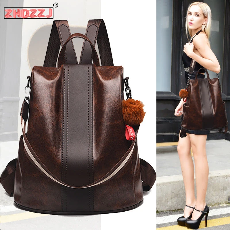 Женский Противоугонный рюкзак из искусственной кожи Водонепроницаемая женская сумка на плечо большая Вместительная дорожная сумка рюкзак в студенческом стиле