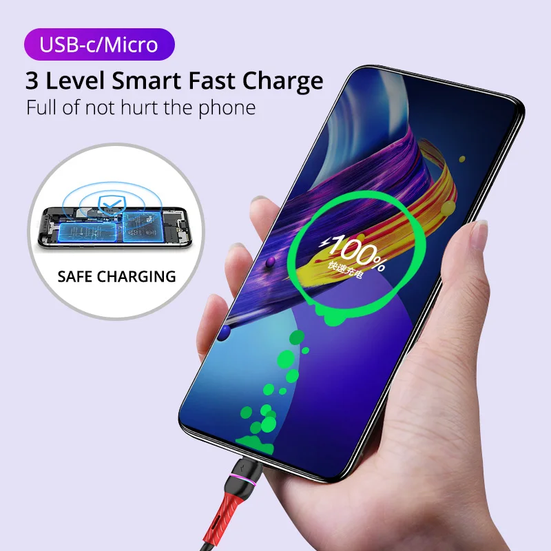 Кабель FONKEN USB Type C цветной с подсветкой кабель Micro 3A для быстрой зарядки телефона