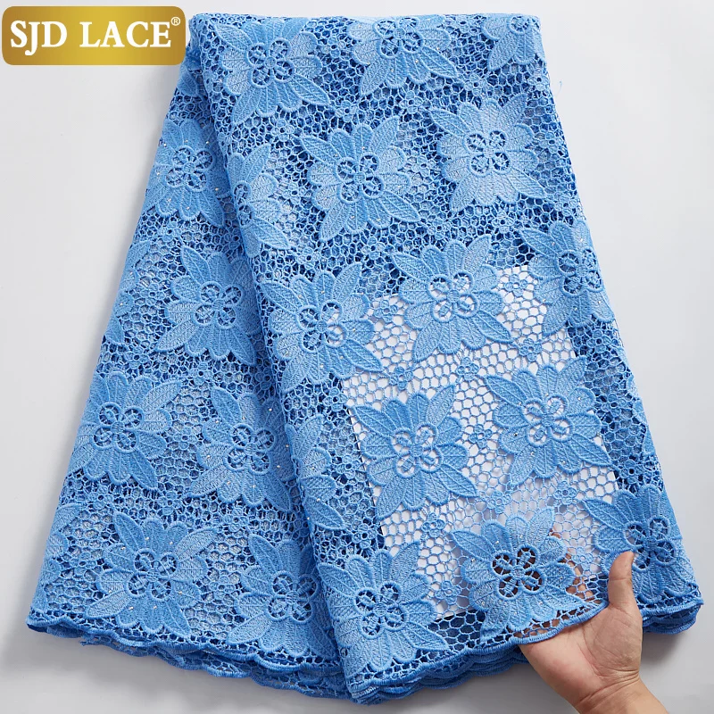 

SJD LACE 5Yards Water Soluble African Lace Fabric With Stones Nigerian Guipure Cord Lace Fabric For Brids Materials Sewing A2356