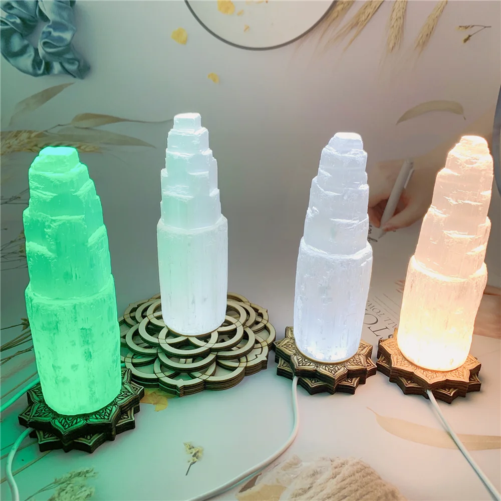 

LED Lamp Sphere Tower Lotus Holder Wood Stand White Warm Colorful autochanger Light Home Office decoration