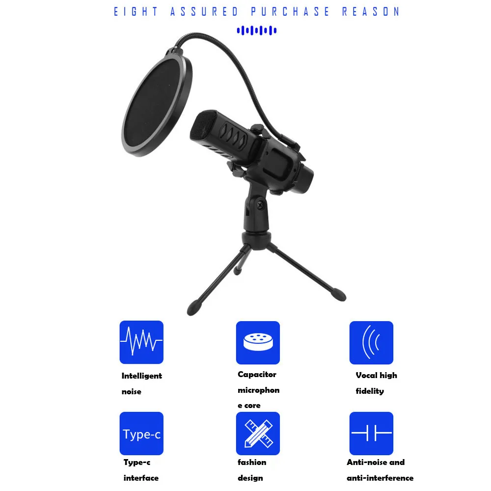 

USB Microphone Compatible With Computers USB-C Port Anticlutter Mic For Type-C Smartphone for Podcasting Video Conference Calls