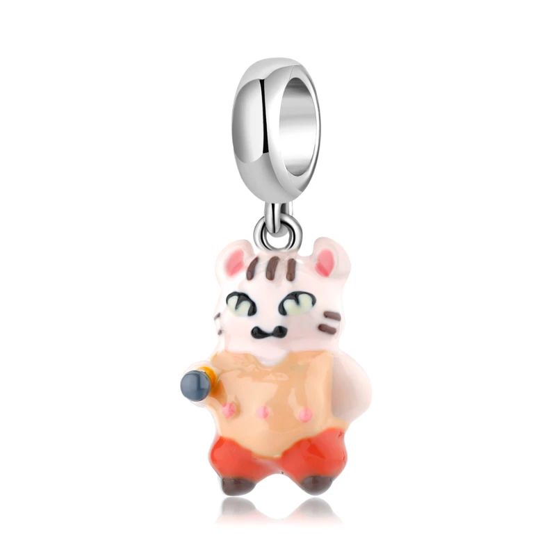 

Hardworking Miner Cat 925 Sterling Silver Pendant Charms for Jewelry Making Original Design Enamel DIY Beads Fit Bracelet Making