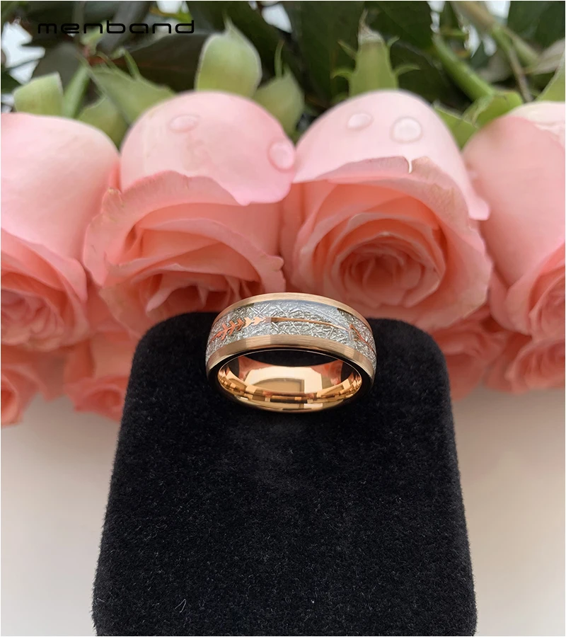 Обручальные кольца для мужчин и женщин из розового золота вольфрама с метеоритом