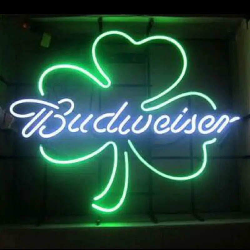 

Custom Budweise Lucky Shamrock Glass Neon Light Sign Beer Bar