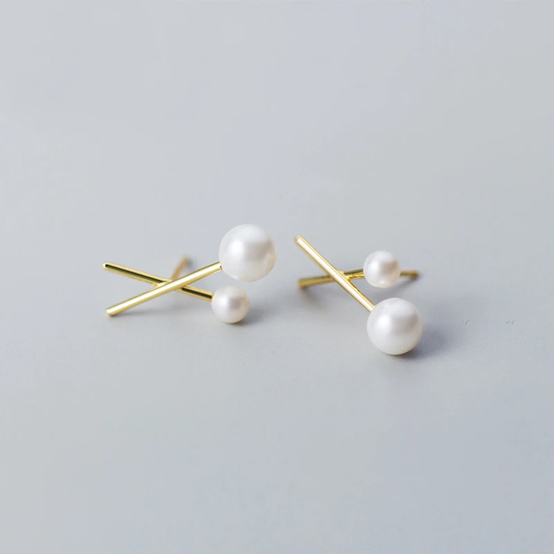 Женские серьги-гвоздики из серебра 925 пробы с жемчугом