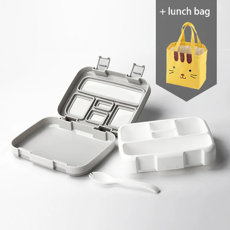 Gray 4 and bag Baispo Microwavable квадратная коробка для обеда для детей Герметичный пищевой контейнер с отделениями BPA бесплатно ланчбокс для пикника школы - Цвет: Gray 4 and bag