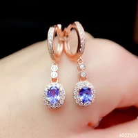 kjjeaxcmy fine jewelry 925 sterling silver natural tanzanite girl new classic earring eardrop support test chinese style