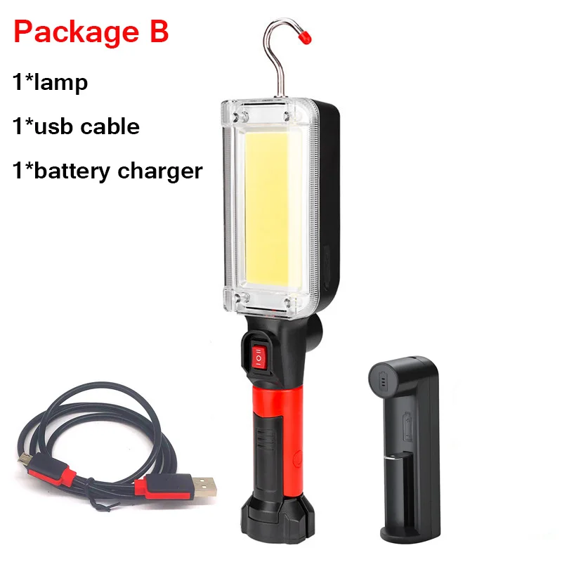 with charger Светодиодный светильник для работы COB USB Перезаряжаемый 7000 люмен ручка флэш-светильник крюк магнитные петли портативный Рабочий фонарь Открытый бликовый светильник - Испускаемый цвет: with charger