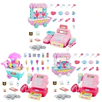 pretend play cash register supermarket cash register with checkout scanner mic speaker and play money play house toy set pink