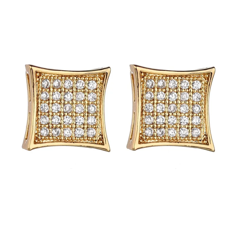 

Luxury CZ Crystal Rhinestone Square Stud Earrings Gold Color Iced Out Bling Earring for Women Men Fashion Hip Hop Party Jewelry
