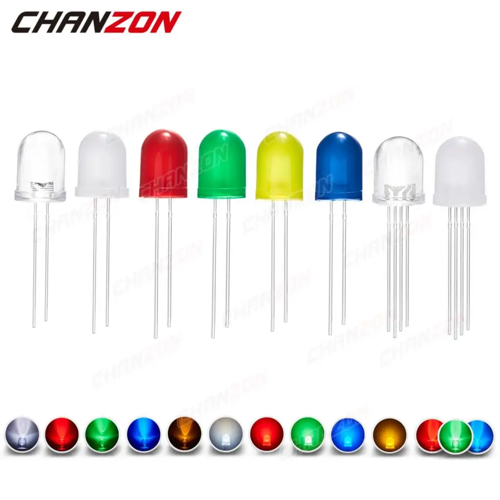 

50Pcs 10mm LED Diode White Red Green Blue Yellow RGB Tricolor Common Anode Cathode 2V 3V 20mA DIP DIY Emitting Light Lamp Bulb