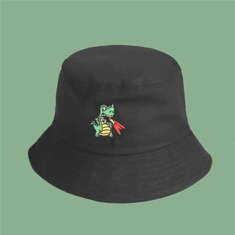 

2021 Four Seasons Cotton Cartoon Dinosaur Bucket Hat Fisherman Hat Outdoor Travel Hat Sun Cap for Men and Women 296