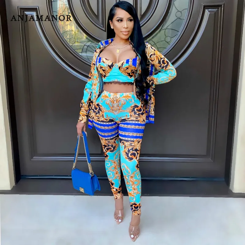 ANJAMANOR/Модный комплект из 3 предметов с принтом в стиле ретро осень 2020 женская