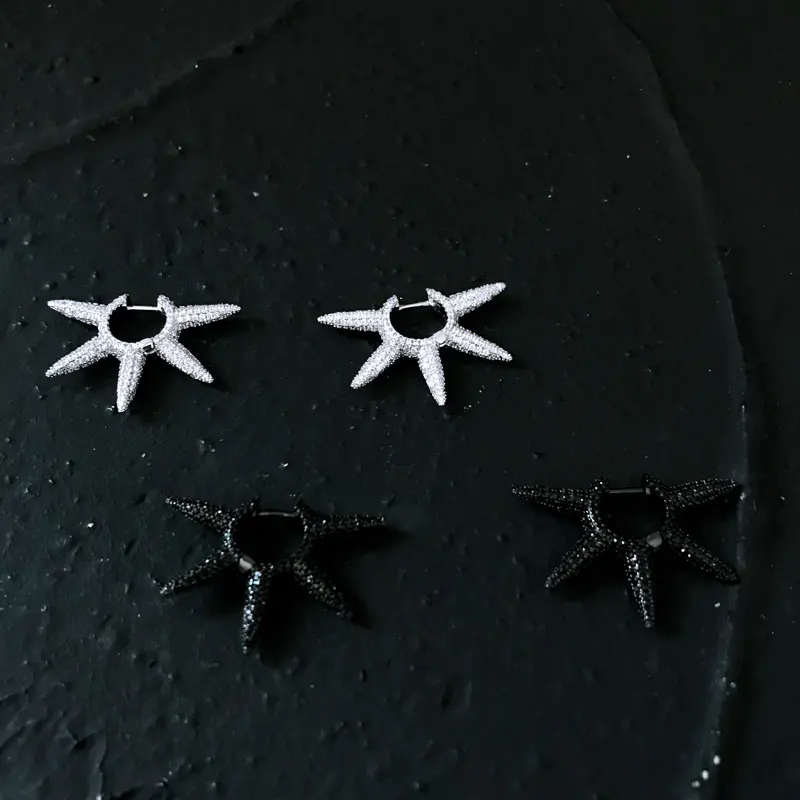 

Fashion 925 Sterling Silver Monaco Jewelry Stud Earrings Zircon Silver and Black Luxury Brand Fashion Gifts for Women