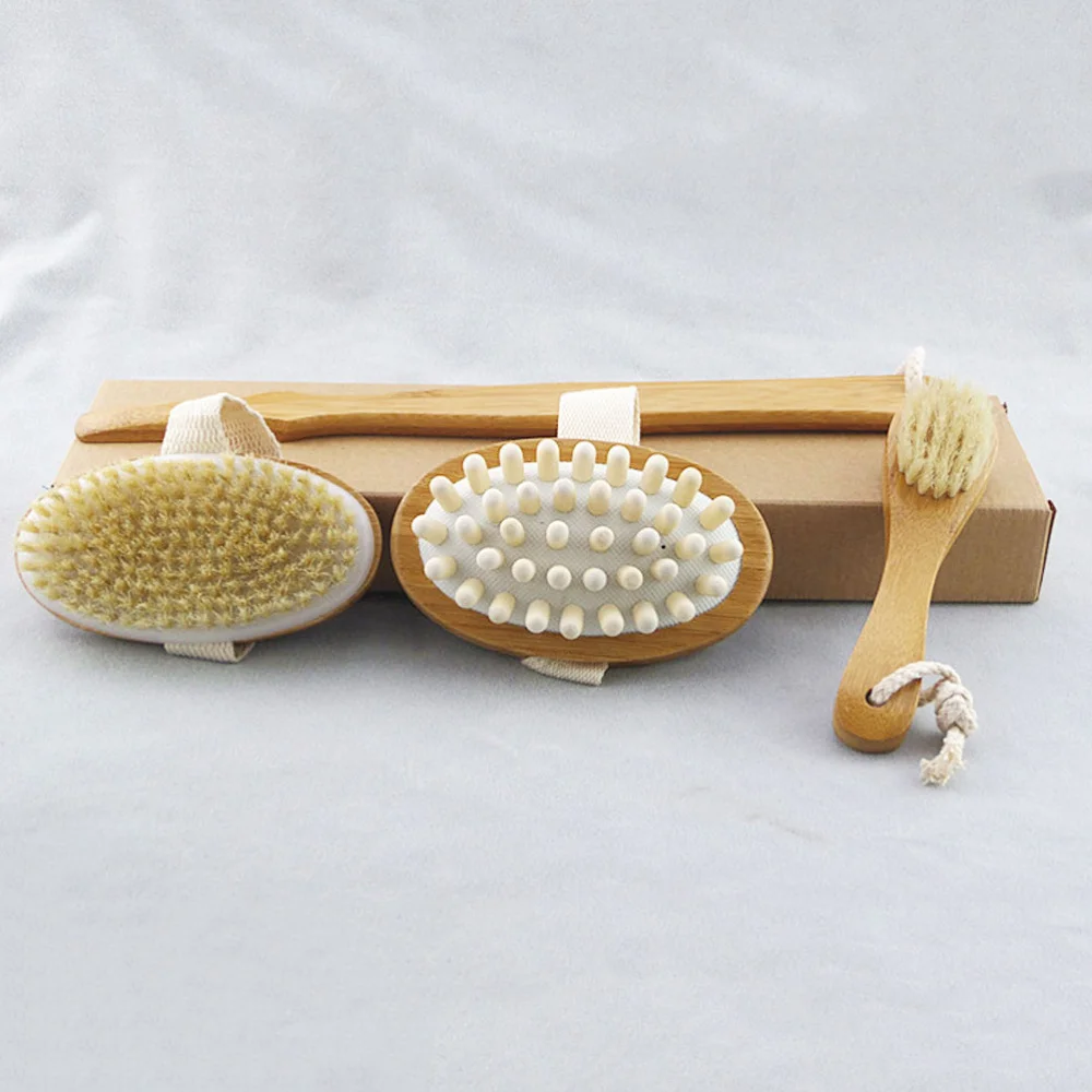 

4pcs Shower Brush Set Soft Back Bath Brush Face Brush with Replacing Long Handle