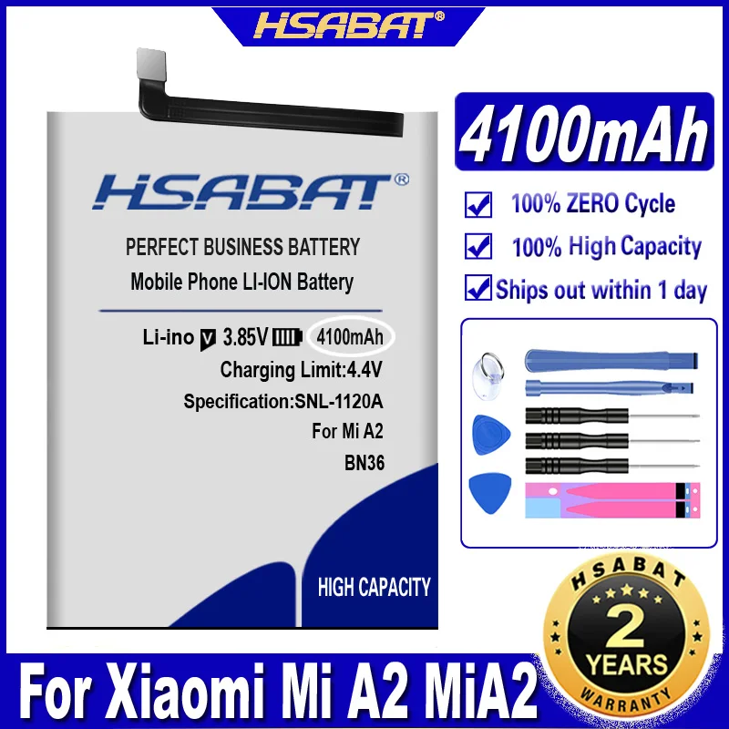 Аккумуляторы HSABAT BN36 на 4100 мА · ч для Xiaomi Mi A2 MiA2 6X Mi6X бесплатные инструменты |