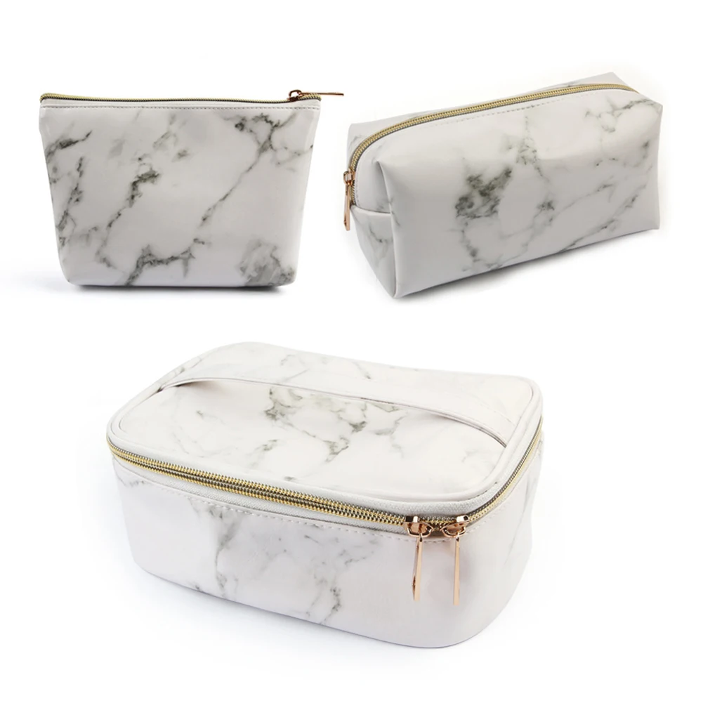 3 шт. портативная косметичка из искусственной кожи с мраморной текстурой женские