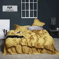 lofuka luxury women yellow 100 silk bedding set 6a grade silk duvet cover set queen king flat sheet pillowcase for deep sleep