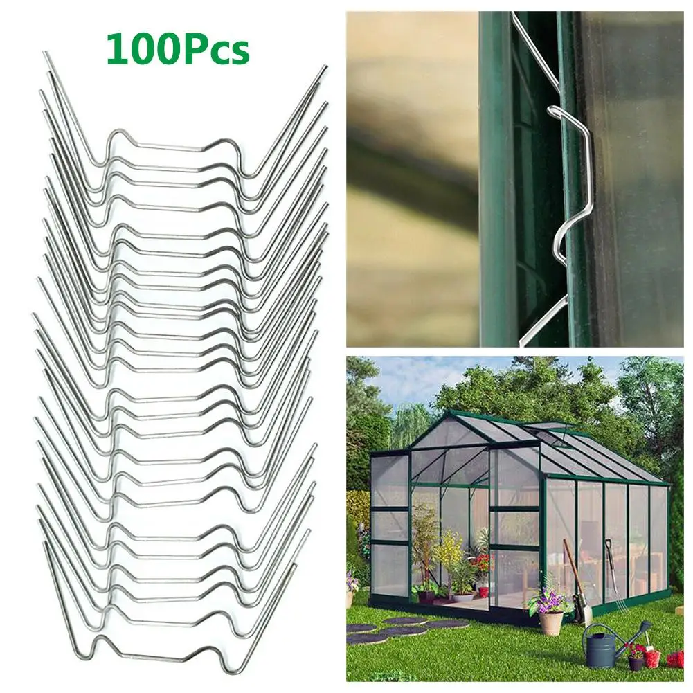 

100Pcs W-Type Greenhouse Glass Spring Wire Glazing Overlap Clips Fixing Clamps