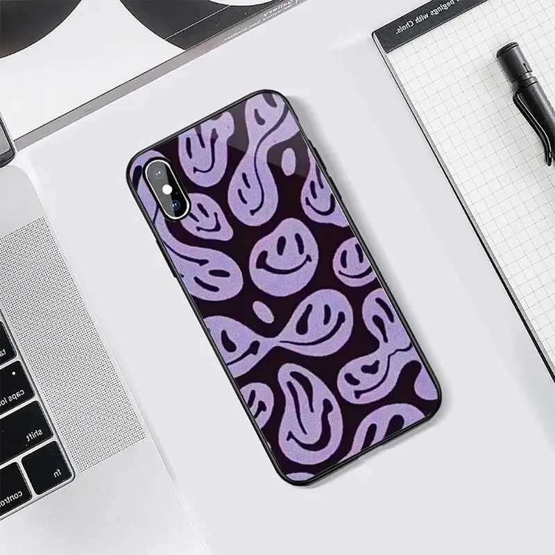 

Blue trippy smiley face Phone Cases Tempered glass For iphone 5C 6 6S 7 8 plus X XS XR 11 PRO MAX