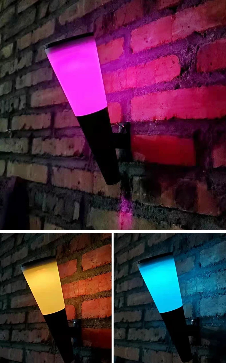 

2021New LED Outdoor Wall Light Colorful Waterproof Torch Solar Lamp for Garden Decoration Balcony Stairway Street Solar Lighting