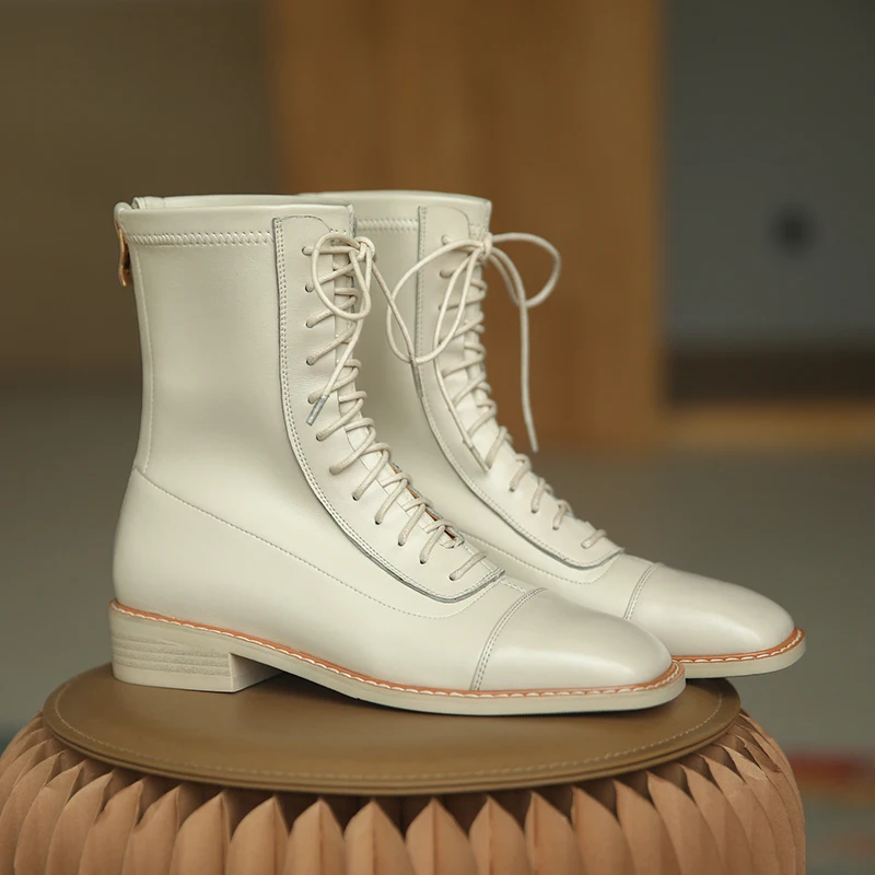 

New lace up Zipper low Heels Genuine Leather Women ankle Boots Party casual Shoes Woman Sexy Riding Boots woman