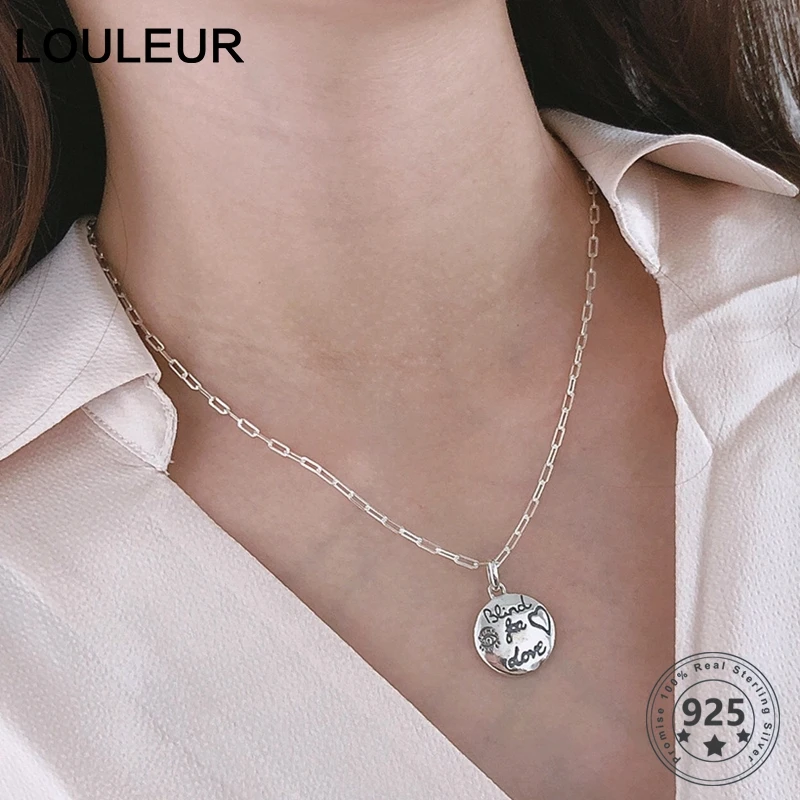 Louleur 925 пробы Серебряное ожерелье с буквами маленькая птица и цветок круглая подвеска ожерелье для женщин Модный дизайн серебряное ювелирное изделие