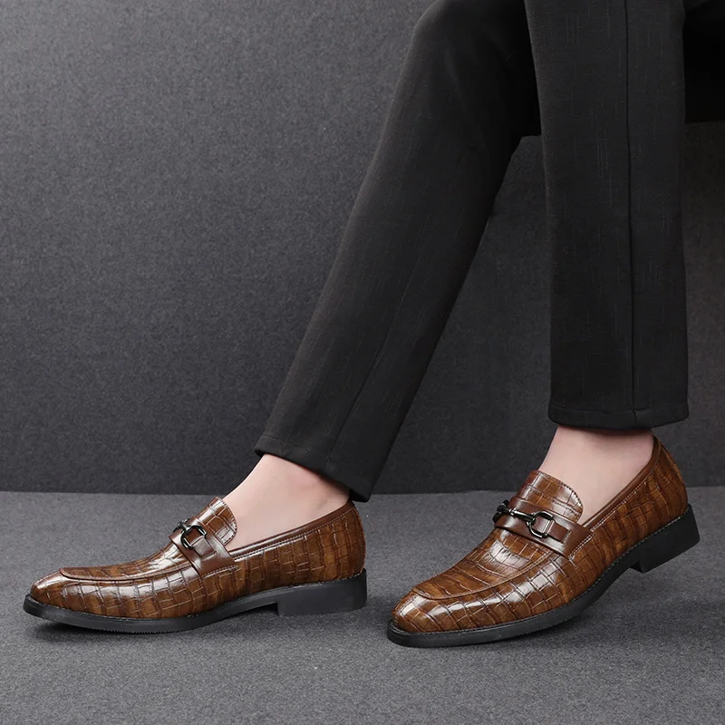 

FIXSYS Stylish Mens Dress Loafers Leather Business Formal Shoes Breathable Slip-on Oxfords for Man Buckle Wedding Office Shoes