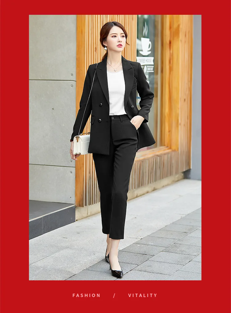 Women's suit new fashion temperament long-sleeved + nine pants solid color loose female dress uniforms West 2 sets |