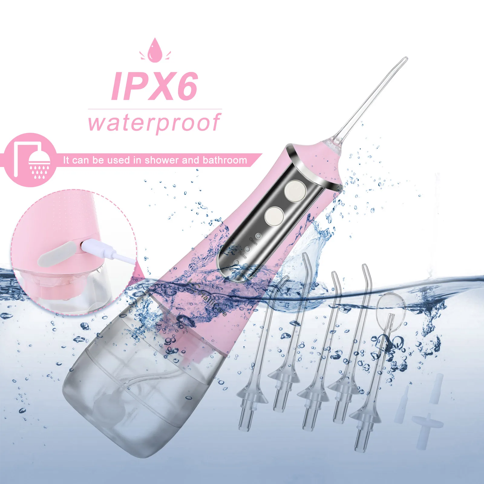 

Oral Irrigator 3/5 Modes Portable USB Rechargeable Water Floss Dental Water Flosser +5/6 Jet Tip Irrigator Dental Teeth Cleaner