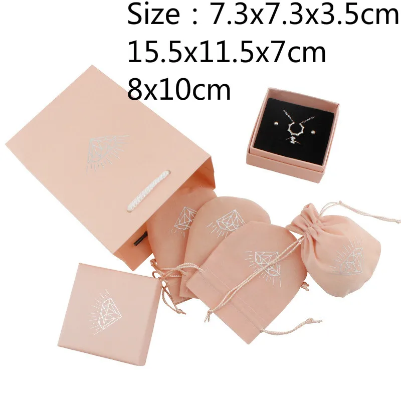 

Personalized Pink Diamond Drawstring Bags Custom Jewelry Packaging Pouches Chic Wedding Favor Bags Pink Flannel Cosmetic Boxs