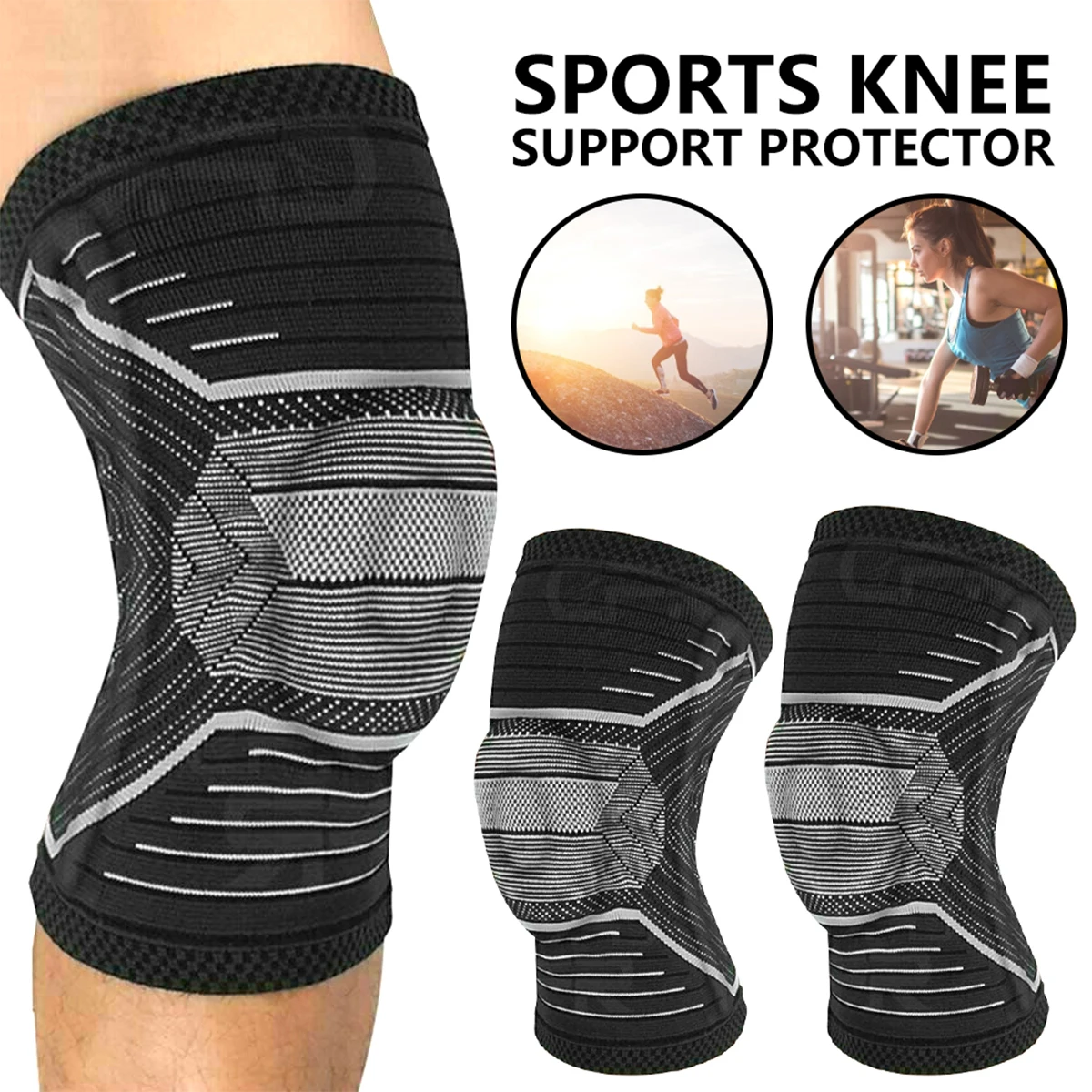 

Компрессионный бандаж на колено, эластичный силиконовый бандаж на колено, регулируемый бандаж на колено для облегчения травм голеностопа, ...